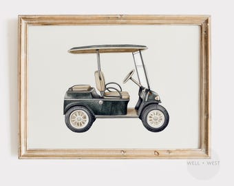 Golf Cart Print | Vintage Style Boys Room Printable Art | Sports Office Decor | Golf Nursery Illustration | Country Club Wall Art | P577
