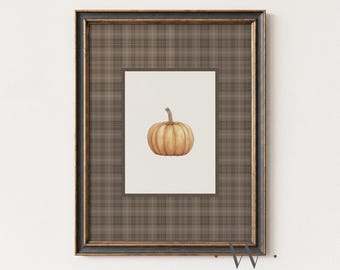 Impresión de calabaza / Ilustración de calabaza estilo vintage / Arte otoñal neutro a cuadros marrones / Decoración de Acción de Gracias otoñal / Imprimible de estilo rústico / P691