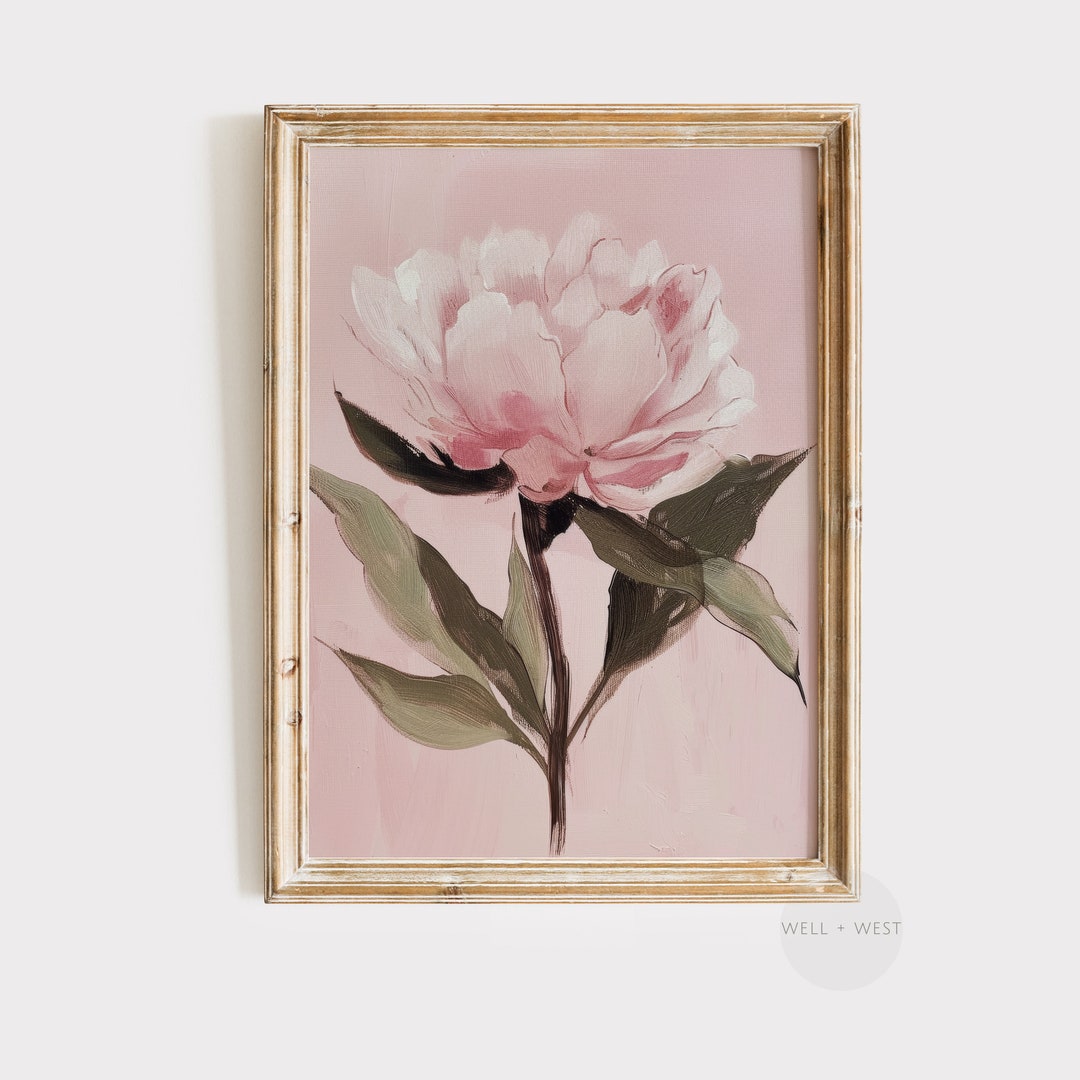 Pink Peony Flower Oil Painting | Pastel Pink Printable Art | Coquette ...
