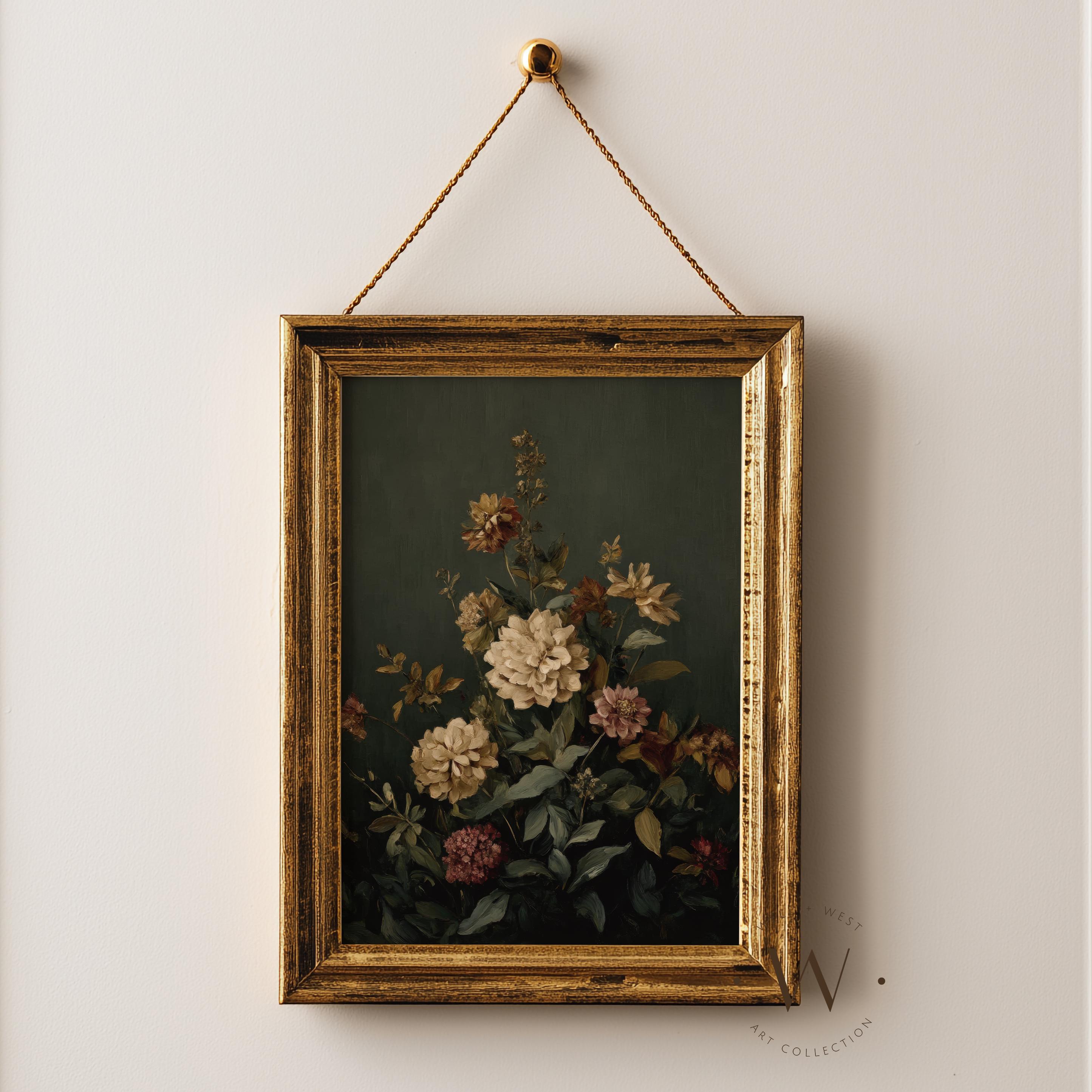 Moody Floral Print: Dark Green Vintage Style Printable Flower Wall Art ...