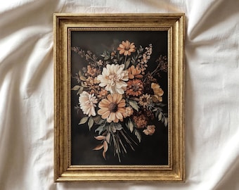 Vintage Fall Floral Print | Dark Academia Flower Bouquet Painting | Moody Botanical Wall Art | Autumn Botanical Thanksgiving Decor | P293