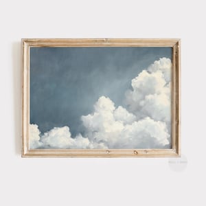 Cloud Print | Blue Sky Oil Painting | Vintage Style Landscape Print | Minimalist Living Room Decor | Sky Wall Art | Nursery Printable | P099