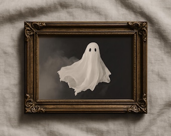 Cute Ghost Print | Vintage Style Ghost Oil Painting | Halloween Printable Wall Art | Spooky Dark Academia | Moody Gothic Decor | P275