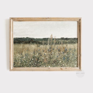 Vintage Wildflower Field Painting | Botanical Wildflower Art  | Summer Landscape Artwork | Printable Flower Wall Art  | P019
