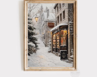 Winter Book Shop Print | Vintage Style Cozy Bookstore Wall Art | Reading Nook Decor | Book Lover Gift | Bookish Christmas Printable | P365