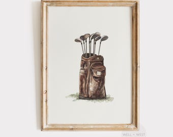 Golf Bag Print | Vintage Style Golf Painting | Boys Room Printable Art | Sports Office Decor | Golf Nursery Art | Golf Lovers Gift | P466