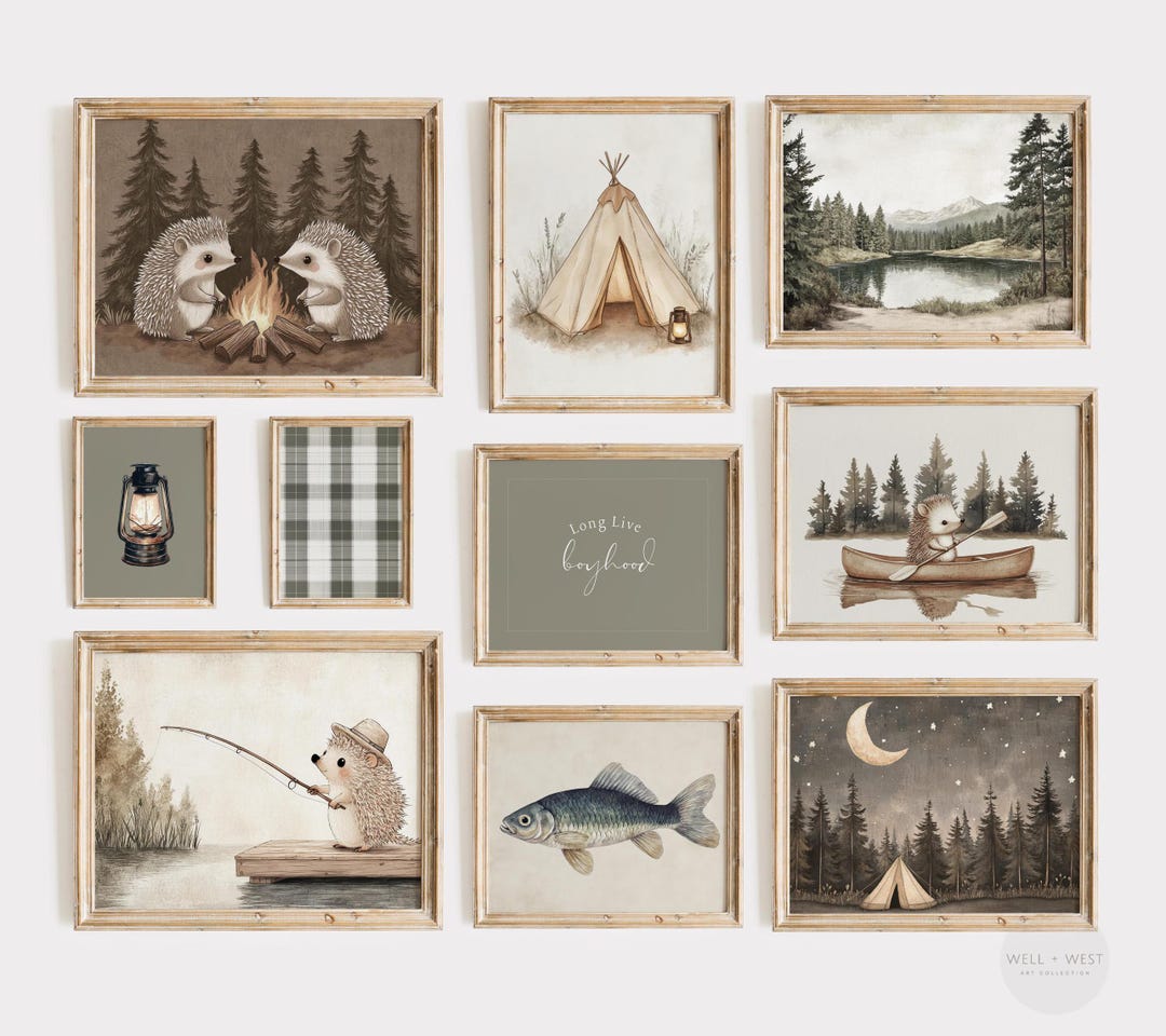 Woodland Nursery Set of Ten Prints: Wilderness Gallery Wall Art Sage ...