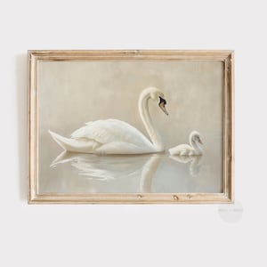Swan Art Print | Antique White Swan Painting | Neutral Nursery Artwork | Vintage Printable Wall Art | Country Farmhouse Decor | P039