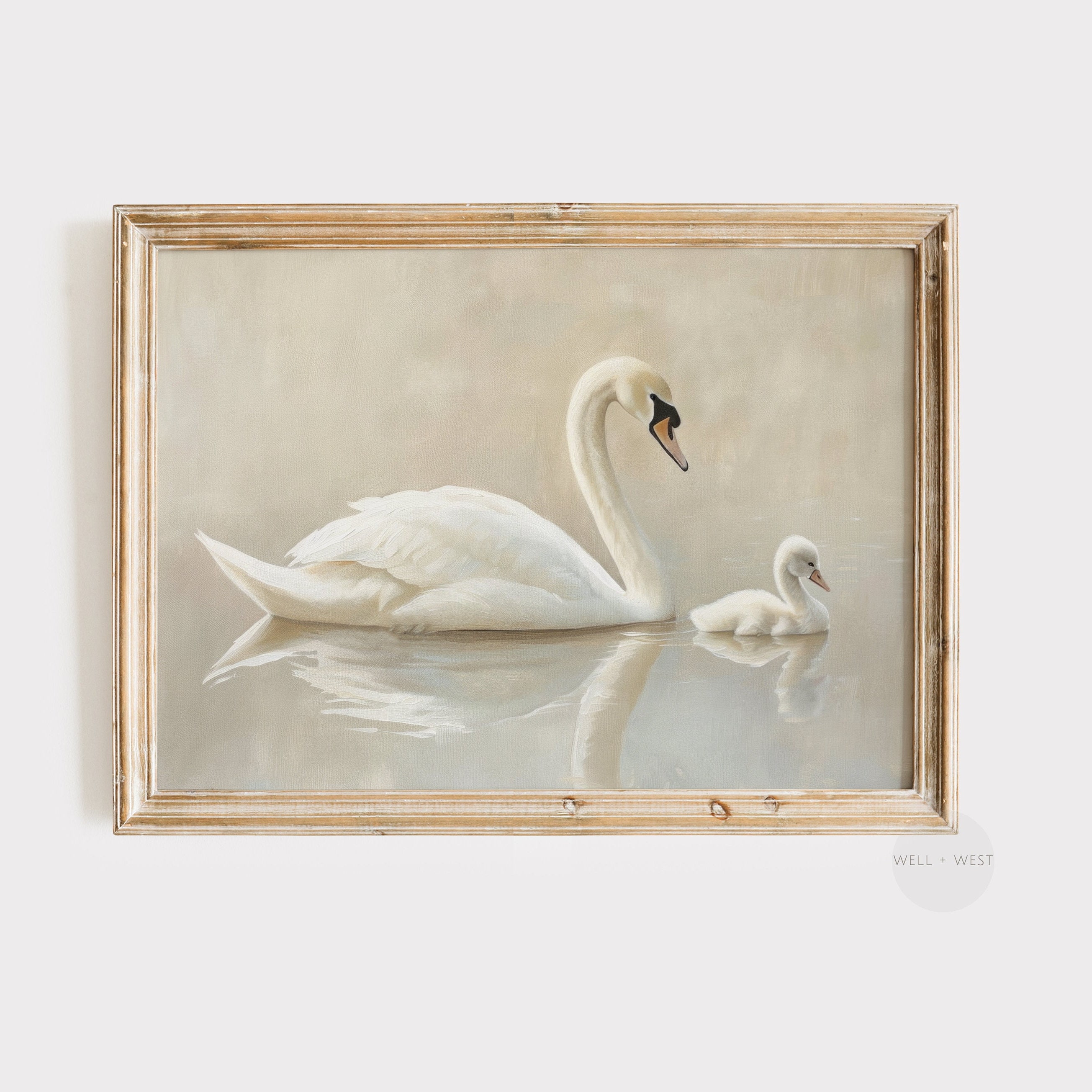 白鳥のアートプリント | アンティークホワイトスワンの絵画