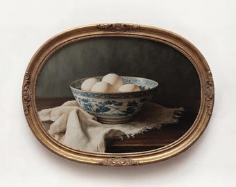 Impression de cuisine campagnarde style vintage Oeufs Art mural Mauvaise nature morte Art déco cuisine murale neutre Cottagecore imprimable Chinoiserie Art P149