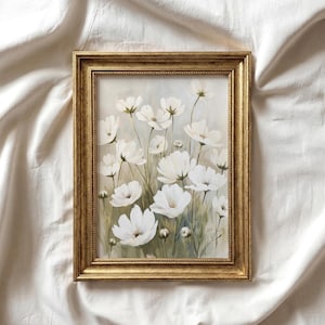 Spring Floral Wall Art | White Flower Oil Painting | Botanical Art Printable | Neutral Nursery Decor | Light Academia Aesthetic | P144