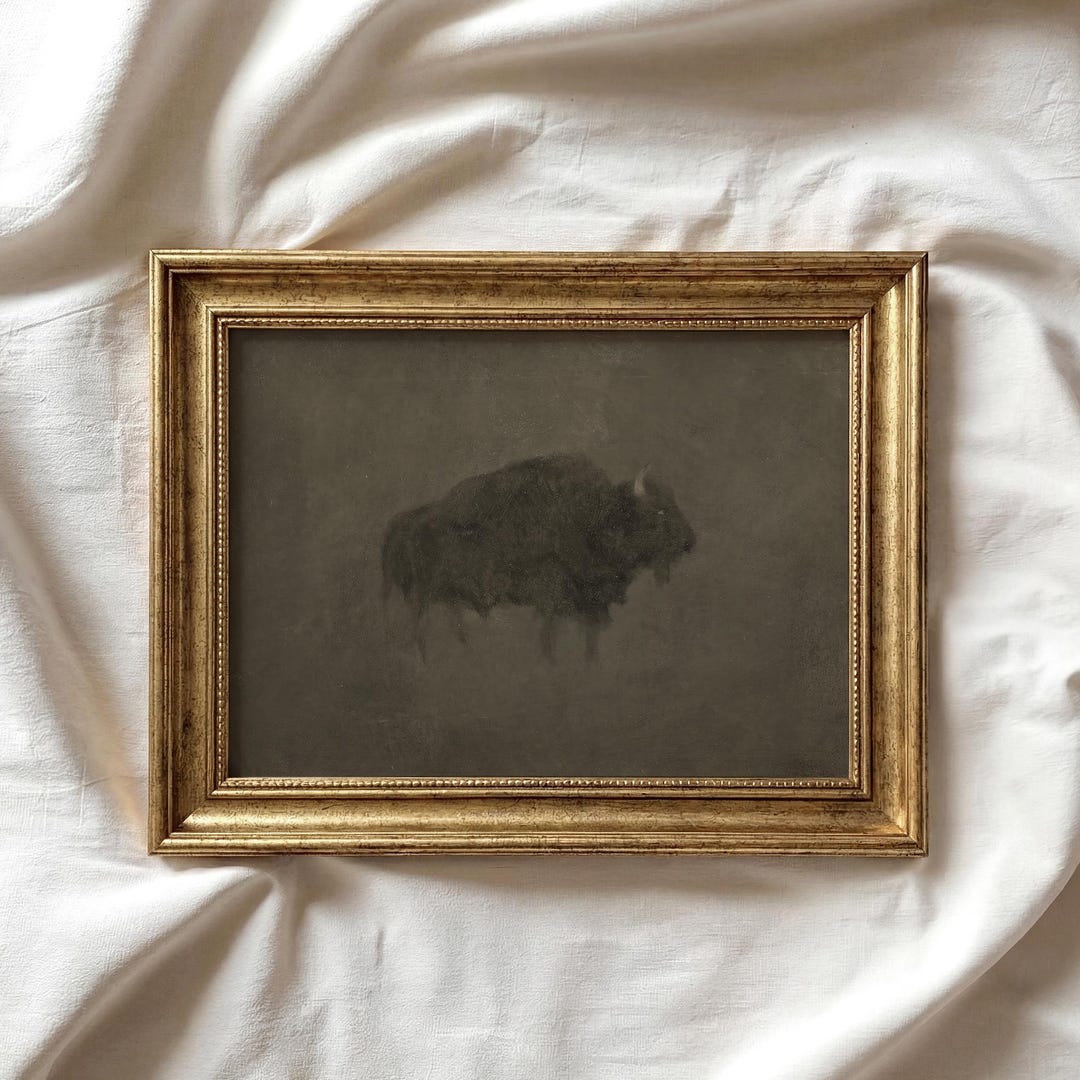 Vintage Buffalo Print | Bison Oil Painting | Minimalist Rustic Western ...