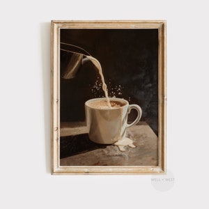 Neutral Coffee Art Print | Moody Kitchen Wall Art  | Vintage Still Life Painting | Coffee Bar Decor | Coffee Lover Housewarming Gift | P006