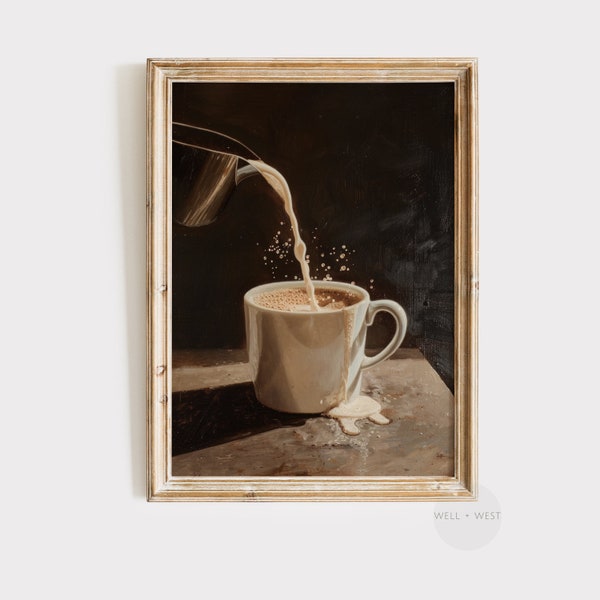 Neutraler Kaffee Kunstdruck | Stimmungsvolle Küchenwandkunst | Vintage Stillleben-Malerei | Kaffee-Bar-Dekor | Einweihungsgeschenk für Kaffeeliebhaber | P006