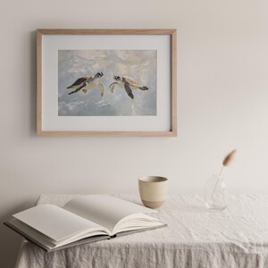 Sea Turtle Print | Pastel Blue Painting | Beach House Decor | Vintage Style Coastal Bathroom Wall Art | Boy Nursery Tropical Wall Art | P169 image 5