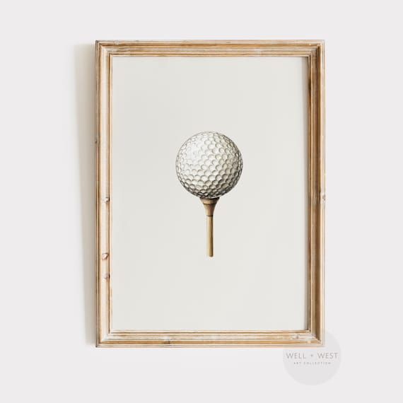 Golf Ball & Tee Print: Neutral Vintage Style Sport Illustration Printable Art (Digital Download) P641