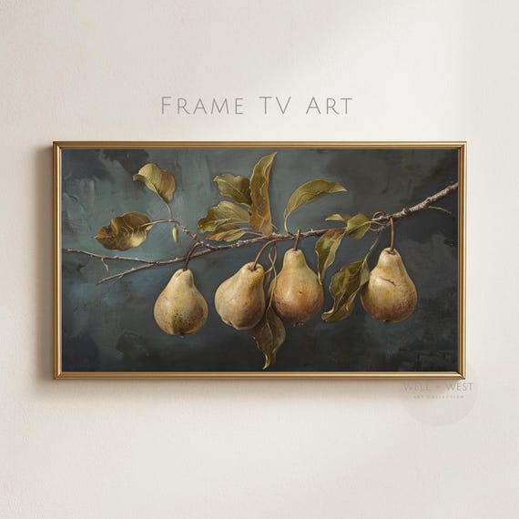 Samsung Frame TV Art Summer | Dark Moody Pear Vintage Style Oil Painting | Still Life Wall Decor | Fall Screensaver Digital Download | TV102