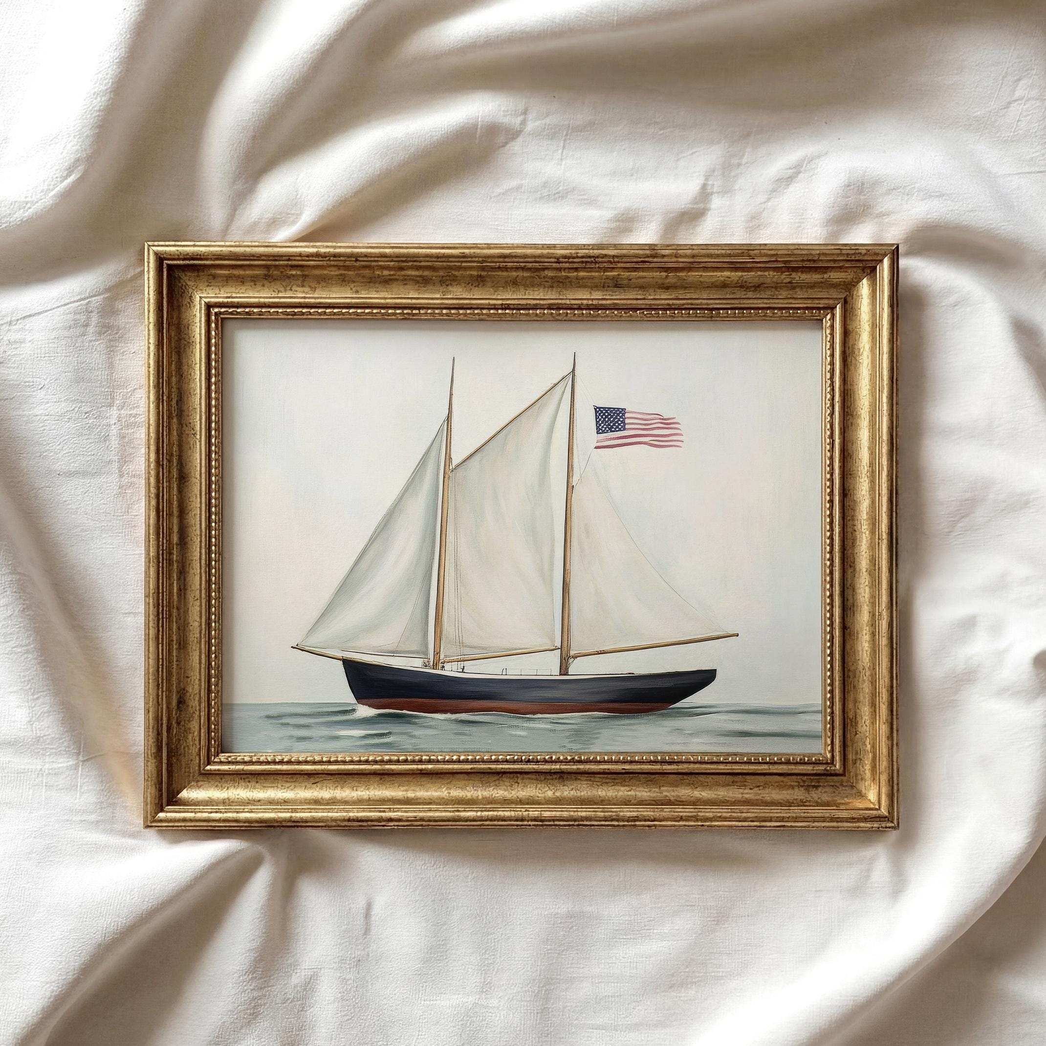 4th of July Ship Print | Vintage Style Sailboat Painting | Independence ...