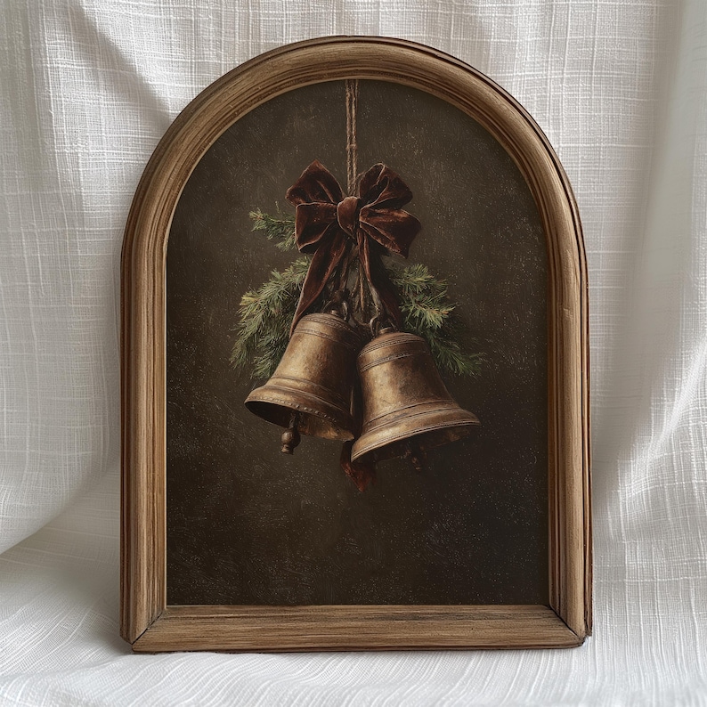 Bells Photo Frame Christmas Bells With Bow Print: Vintage Style Holiday Printable Wall ...