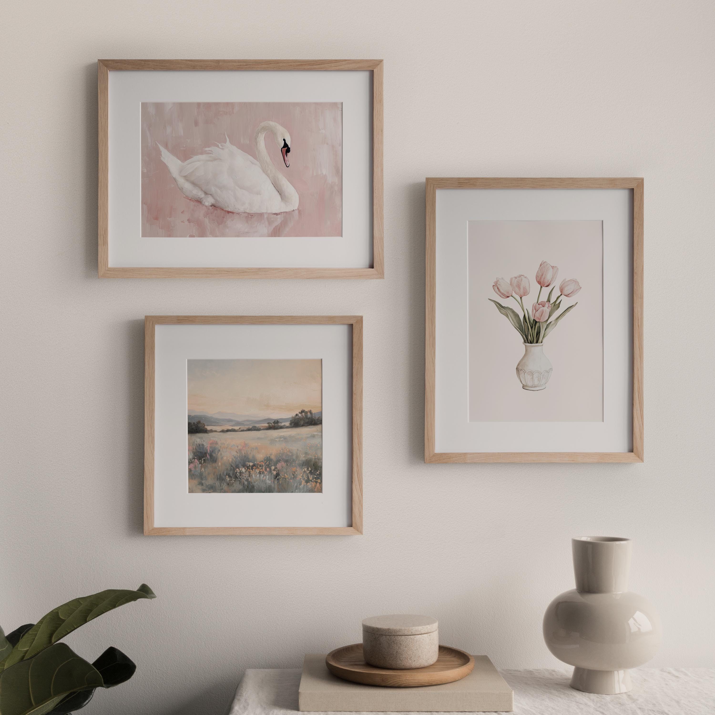 Swan Art Printable | White Swan Vintage Style Painting | Pastel Blush ...