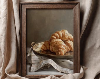 Impression d'art mural croissant : art de la boulangerie française imprimable style cuisine neutre vintage (P049)
