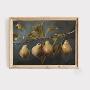 Moody Pear Painting | Vintage Kitchen Decor | Fruit Still Life Wall Art  | Navy Antique Oil Painting | Printable Digital Download | P102