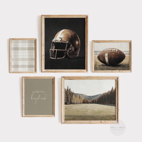 Fußball Kunst 5er Set | Vintage Style Fußball Gemälde | Salbei Kunst für´s Haus | Jungen Zimmer druckbare Kunst | Sport Galeriekunst | PS20