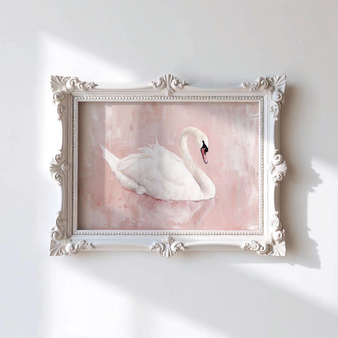 Swan Art Printable | White Swan Vintage Style Painting | Pastel Blush ...