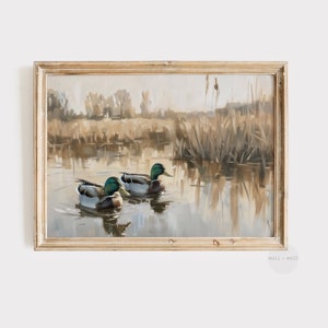 Eendprint | Vintage dierenschilderij | Rustieke jongenskamer | Huis aan het meer | Kantoordecoratie | Cadeau voor jager | Kinderkamerkunst | P121