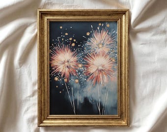 4th of July Print | Fireworks Painting | Independence Day Celebration | Americana Printable Art | Patriotic Red, White, Blue Decor | P586