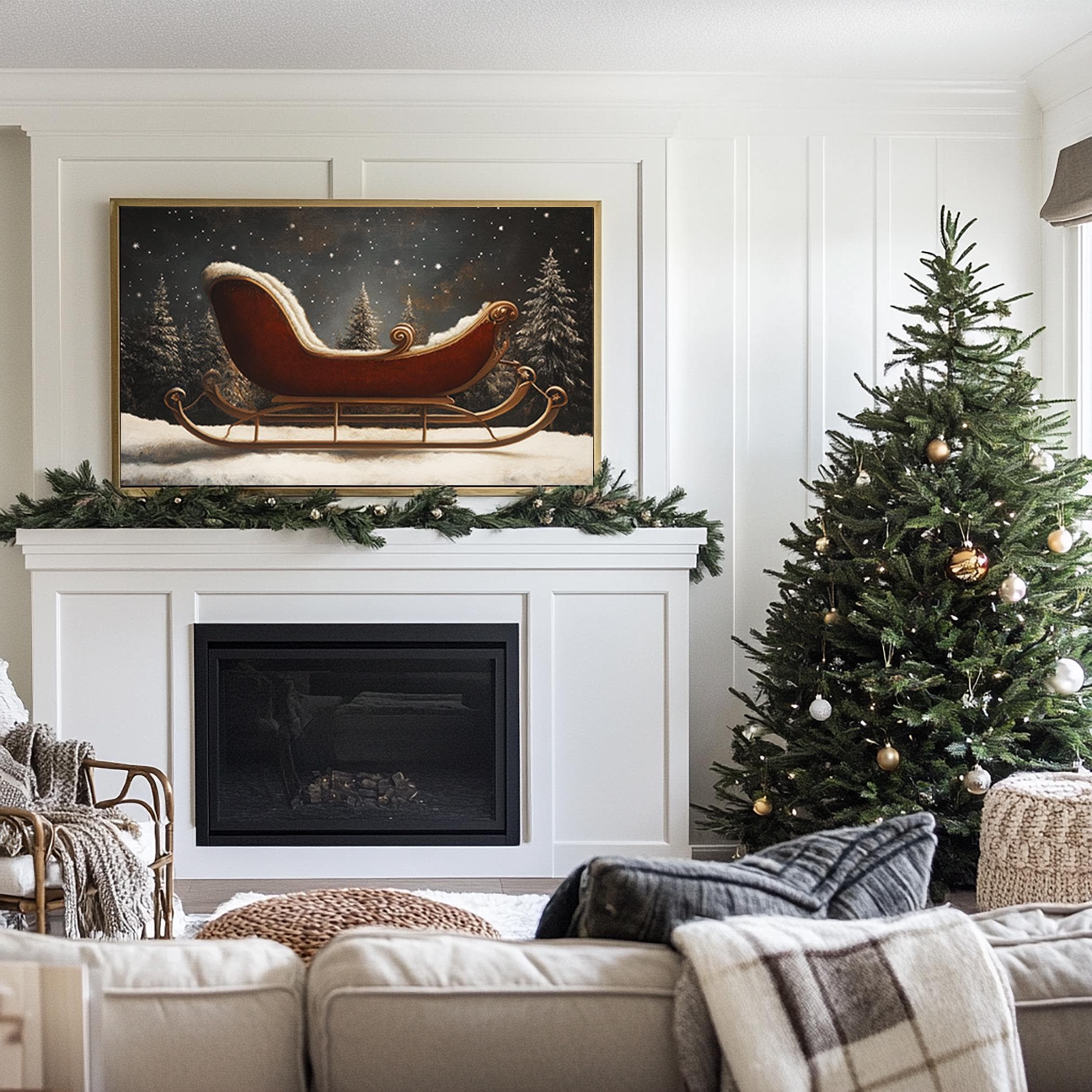 クリスマスそりフレームTVアート | サンタのそり絵画 | ムーディーな