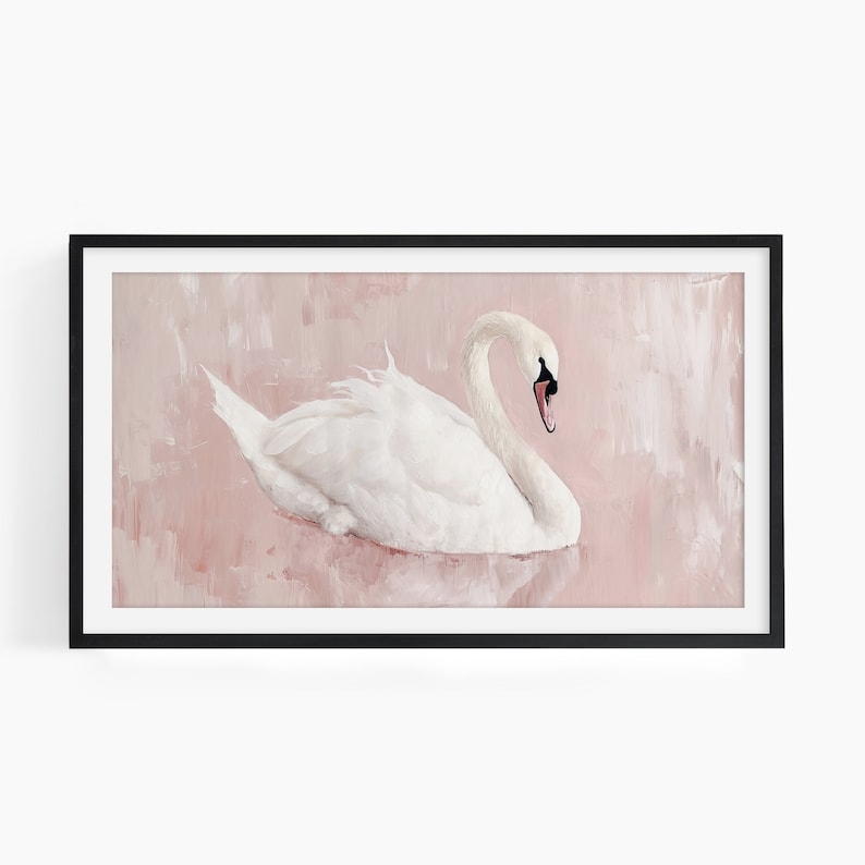 White Swan Frame TV Art | Pastel Pink Swan Painting | Vintage Style ...
