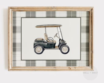 Plaid Golf Cart Print | Vintage Style Painting | Boys Room Printable Art | Sports Office Decor | Golf Theme Nursery Art | Golfer Gift | P591