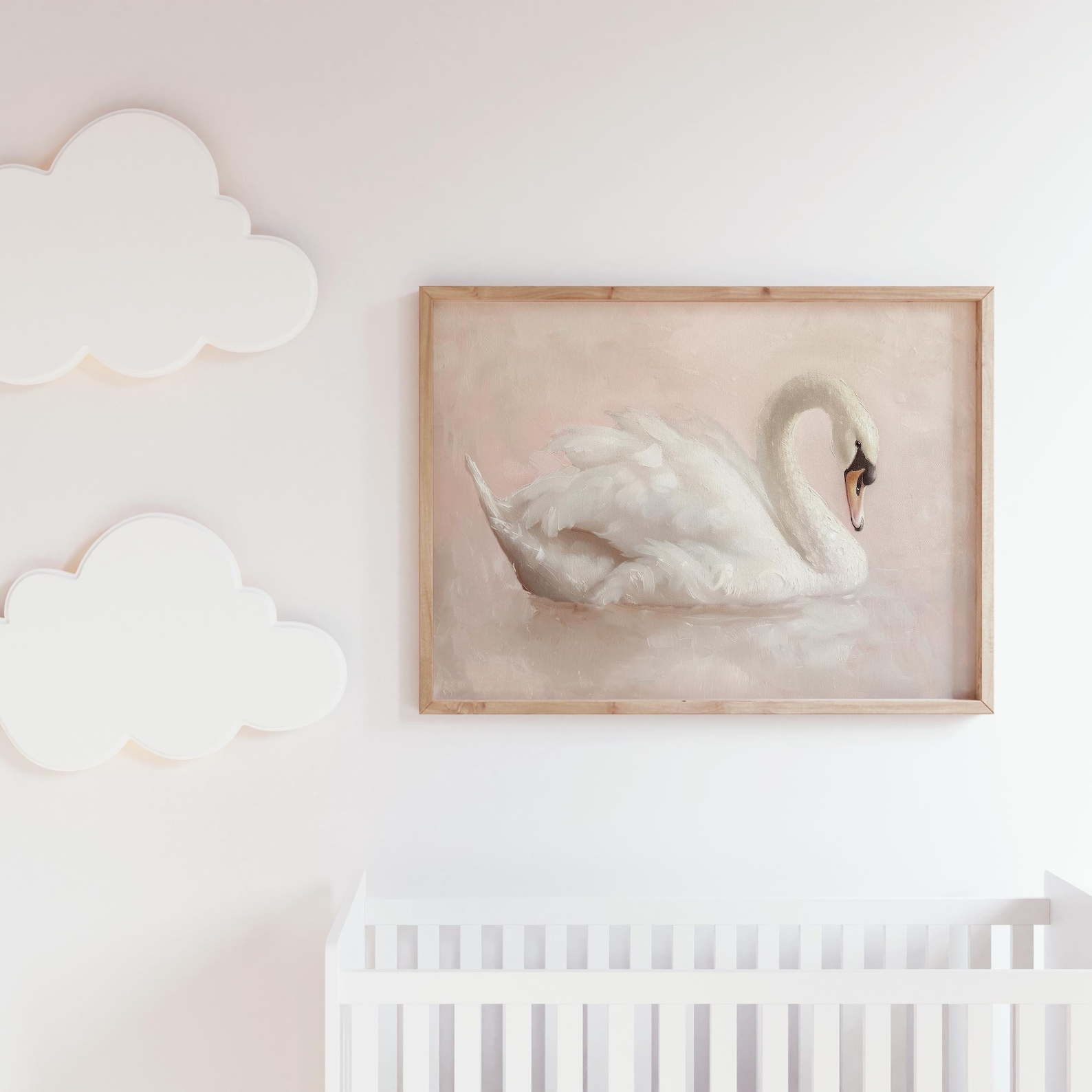 Swan Art Print | Soft White Swan Painting | Light Pastel Pink Art ...