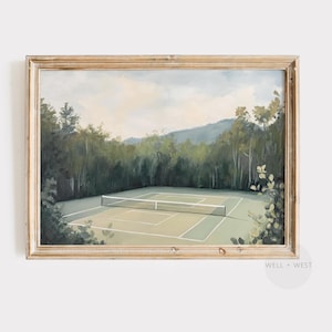 Tennis Court Print | Vintage Style Painting | Kids Room Tennis Printable | Office Decor | Nursery Playroom Art | Sport Lover Gift | P640