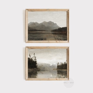 Landscape Oil Painting Set of 2 | Horizontal Vintage Country Landscape Printable Art | Antique Art Digital Download | PS08