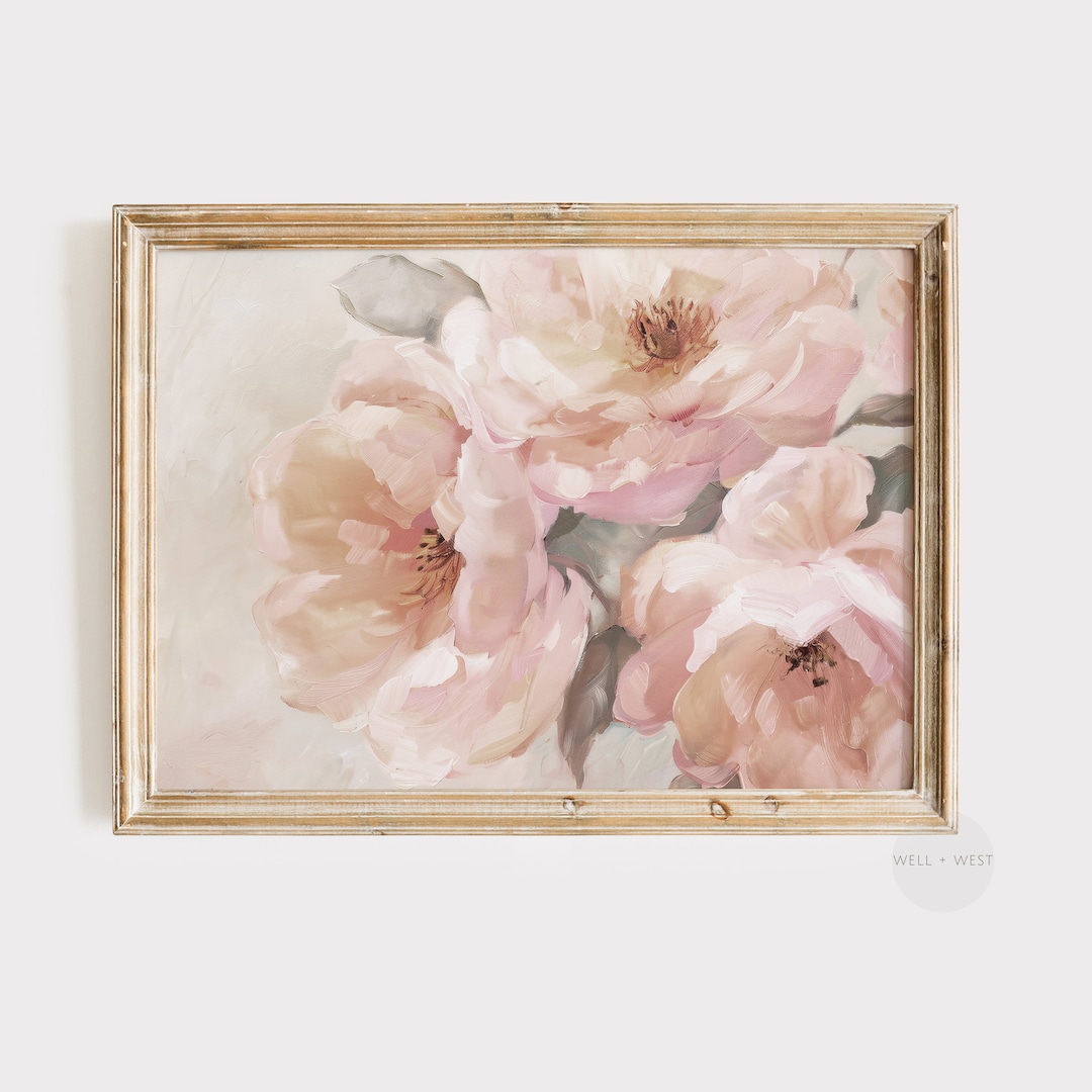 Pastel Pink Printable Art | Vintage Peony Flower Painting | Antique ...