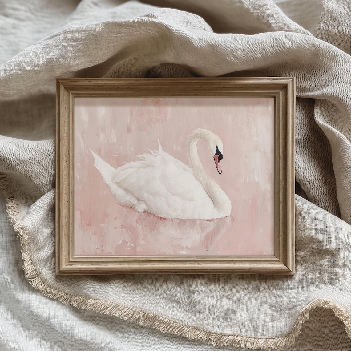 Swan Art Printable | White Swan Vintage Style Painting | Pastel Blush ...