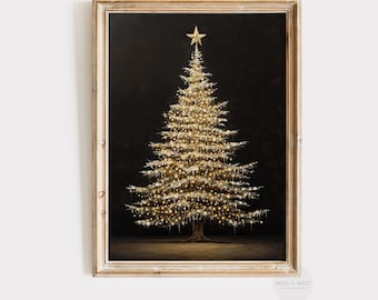 Vintage Christmas Tree Print | Moody Christmas Wall Art | Holiday Winter Decor | Festive Xmas Printable Wall Art | Dark Aesthetic | P389