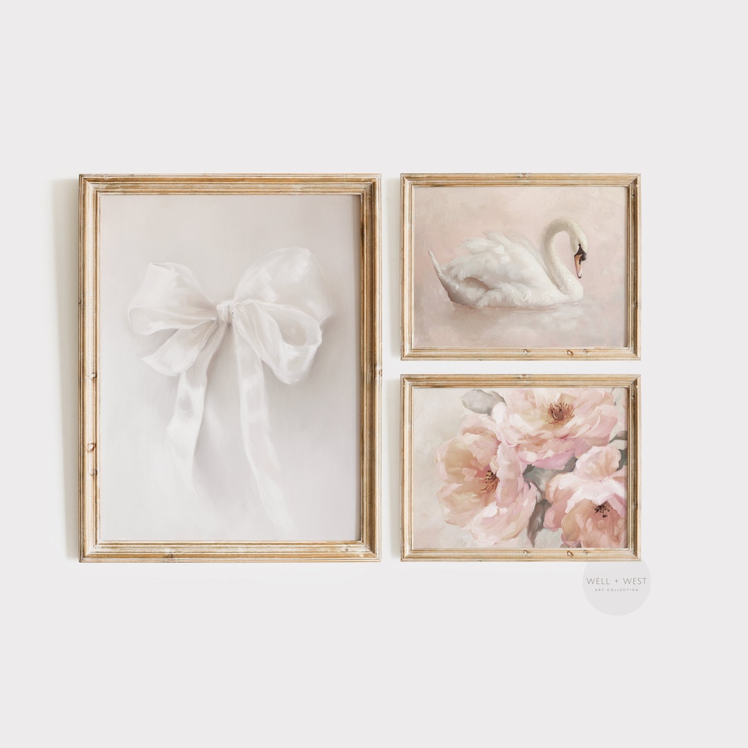 Coquette Set of Three Printable Wall Art | White Swan Vintage Painting ...