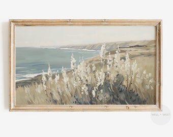 Wildflowers Samsung Frame TV Art | Summer Coastal Landscape Painting | Neutral Beach Wall Art Digital Download | Spring Floral Art | TV010