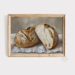 Country Kitchen Print | Sourdough Bread Oil Painting | Vintage Still Life Art | Farmhouse Kitchen Wall Decor | Printable Download | P156