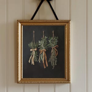 Moody Herbs Painting | Vintage Style Kitchen Wall Art | Cottagecore Oil Painting Printable | Dark Aesthetic Still Life Art | P436