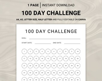 100 Day Challenge, 100 Day Habit Tracker, Personal Savings Challenge, 100 Day Goal Progress Tracker, 2024 Goal Planner, 100 Day Challenge