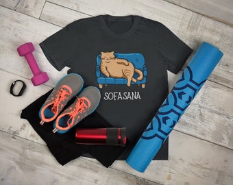 Funny Cat Yoga T-shirt, Sofasana Design