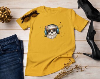 Dog with Headphones T-shirt, Puppy Crewneck Design