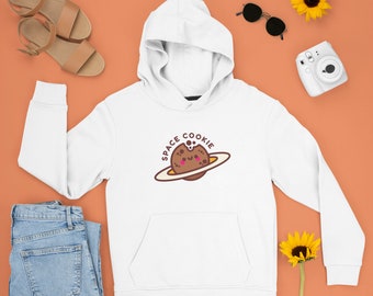 Space Cookie Graphic Hoodie, Kawaii Saturn Design