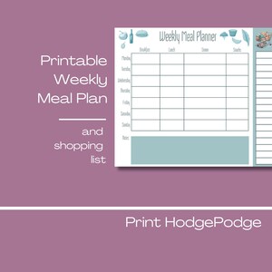 Printable Meal Planner, Menu Planner, A4, Instant Download