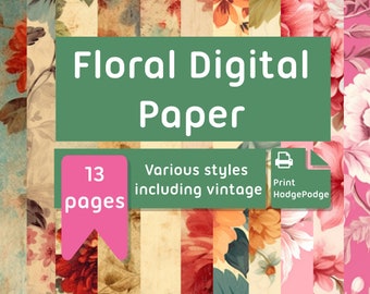 Floral Digital Paper, printable, download flower