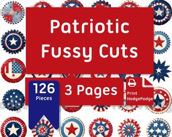 Printable digital patriotic fussy cuts, 3 pages, digital printable ephemera, independence day, America, USA, scrapbook, junk journal